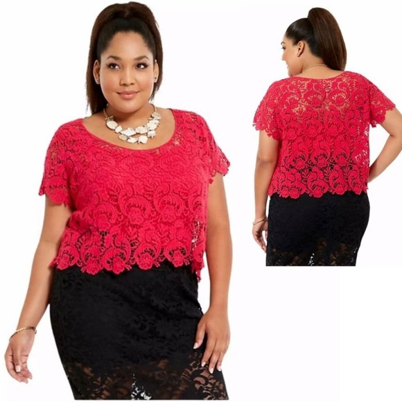 torrid Tops - Torrid Crochet Lace Blouse Short Sleeve Red Plus Size 3X Women  Crewneck